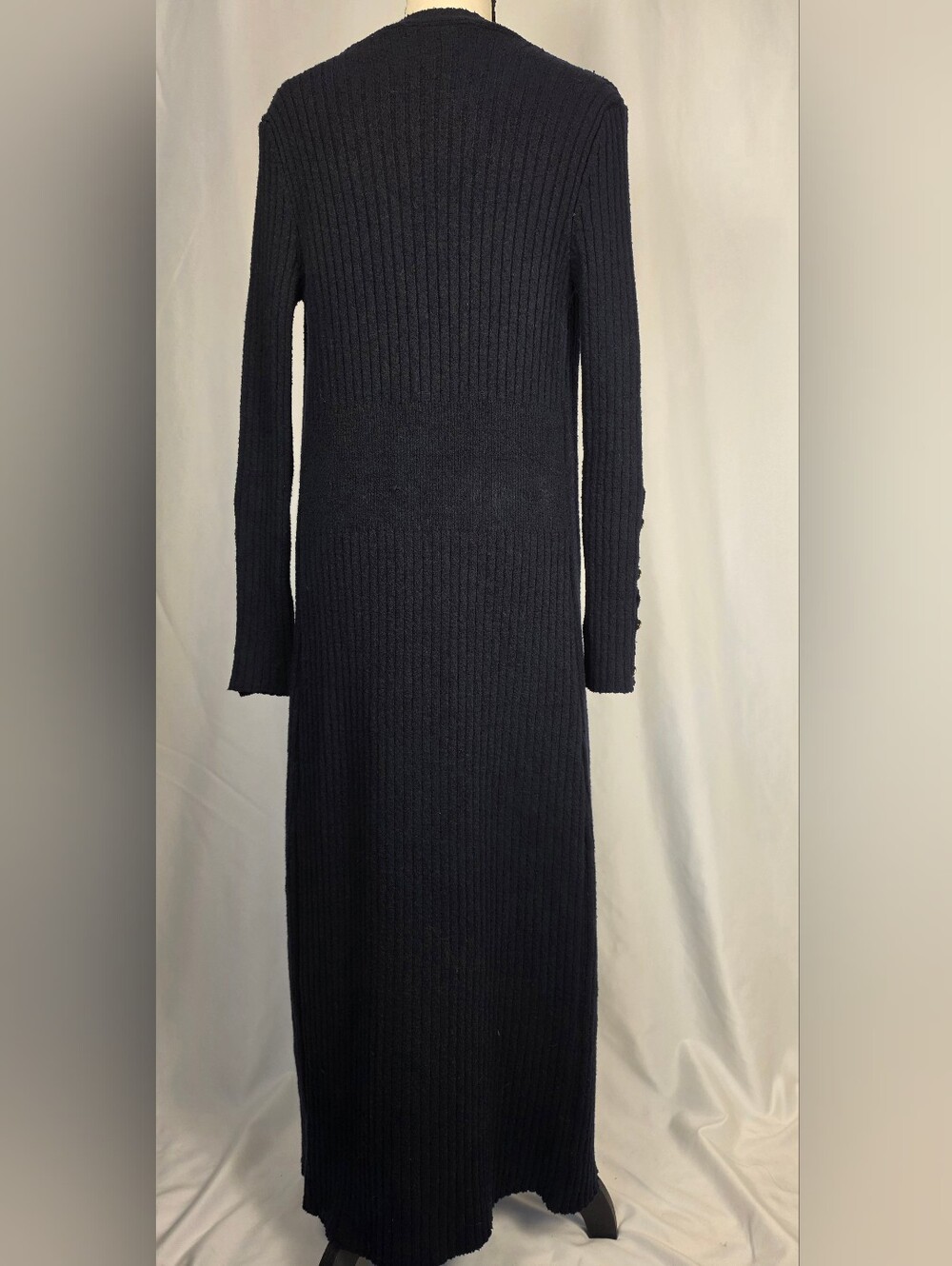 Zara Ribbed Knit Gold Button Front Long Sleeve Midi Dress - Picture 2 of 6